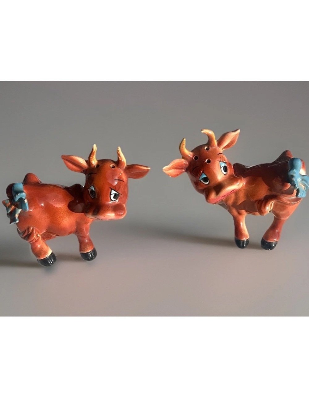 VTG Norcrest Anthropomorphic Kitschy Bull & Cow Salt/Pepper Shakers 50s Japan